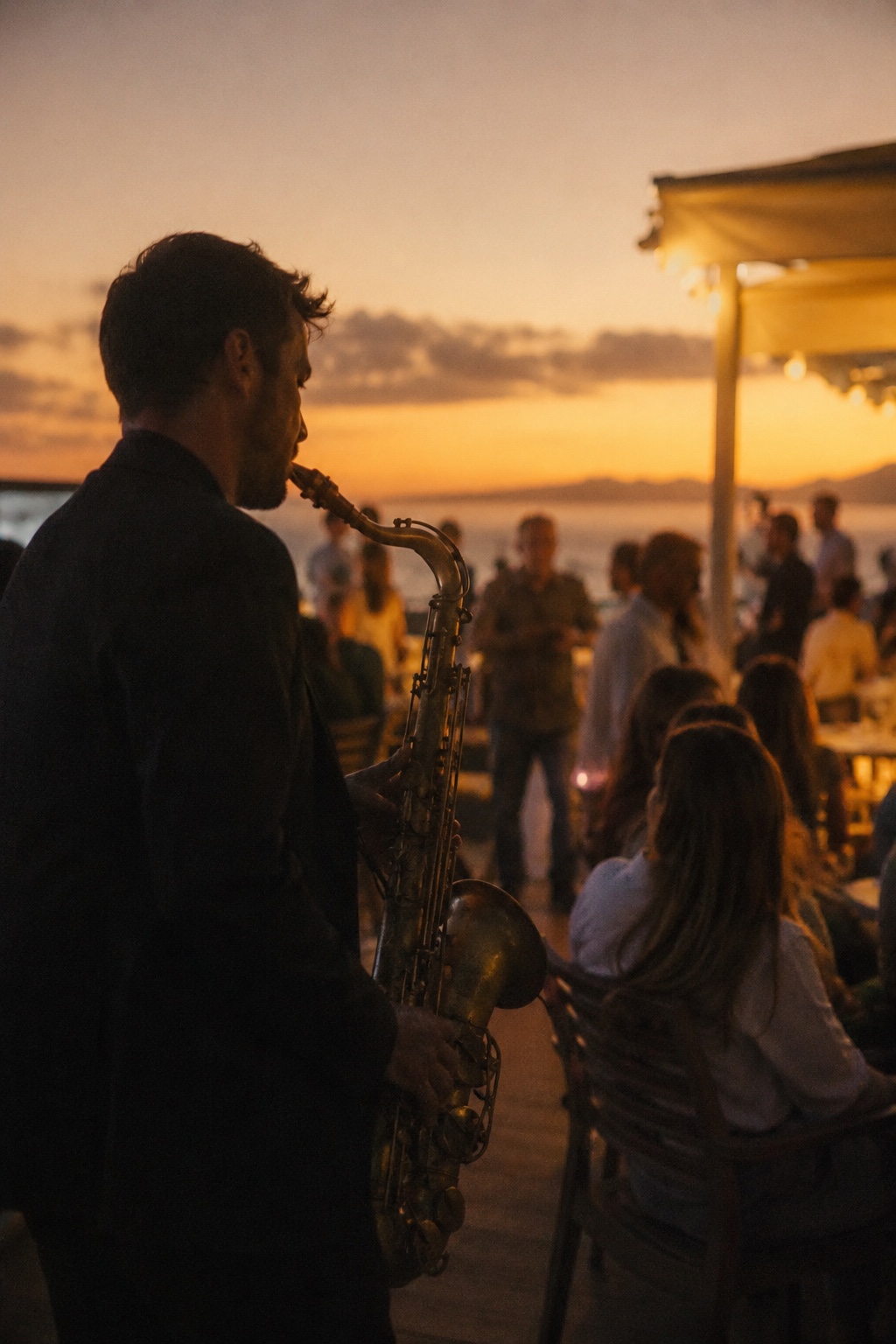 Sunset saxophone at an Italian wedding